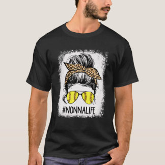 gebleicht Softball Nonna Life Leopard Messy Bun Ga T-Shirt