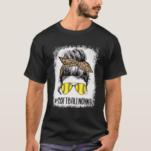 gebleicht Softball Nonna Life Leopard Messy Bun Mo T-Shirt