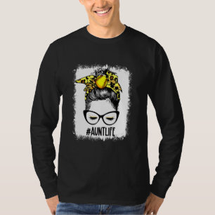 gebleicht Softball Tante Messy Bun Game Day Mütter T-Shirt