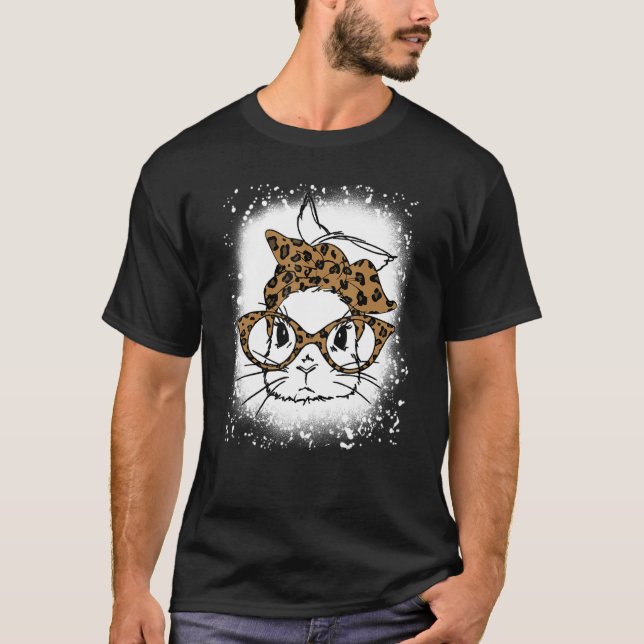 gebleichte Rabbit Bunny Wearing Leopard Brillen Ni T-Shirt (Vorderseite)