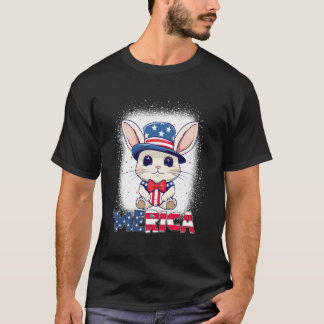 Gebleichtes Patriotisches Kaninchen 4. Juli Feuerw T-Shirt