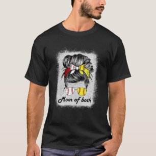 geblendete Mama von beiden Messy Bun Softball Mama T-Shirt