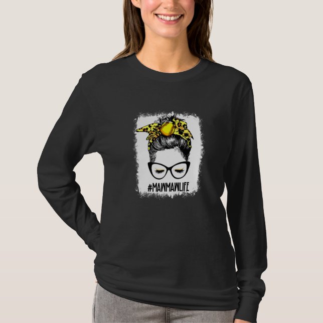 geblendete Softball Mawmaw Messy Bun Game Day Mutt T-Shirt (Vorderseite)