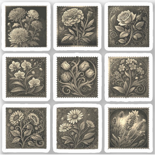 Geblüht Blume Portieren von Briefmarke, die Gold G Aufkleber (Vorderseite)