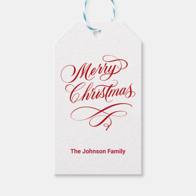 Geblüht Calligrafie Frohe Weihnachten Weiß Geschenkanhänger (Vorderseite)