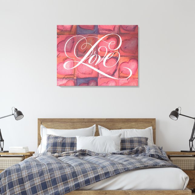 Geblüht Kalligrafie Buchstaben Liebe Rosa Herzen Leinwanddruck (Insitu (Schlafzimmer))