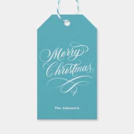 Geblüht Kalligrafie Frohe Weihnachten Aquamarin Geschenkanhänger