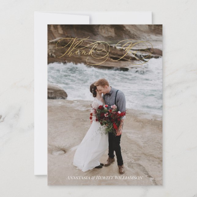 Geblüht Kalligrafie Hochzeit Vielen Dank Dankeskarte (Vorderseite)