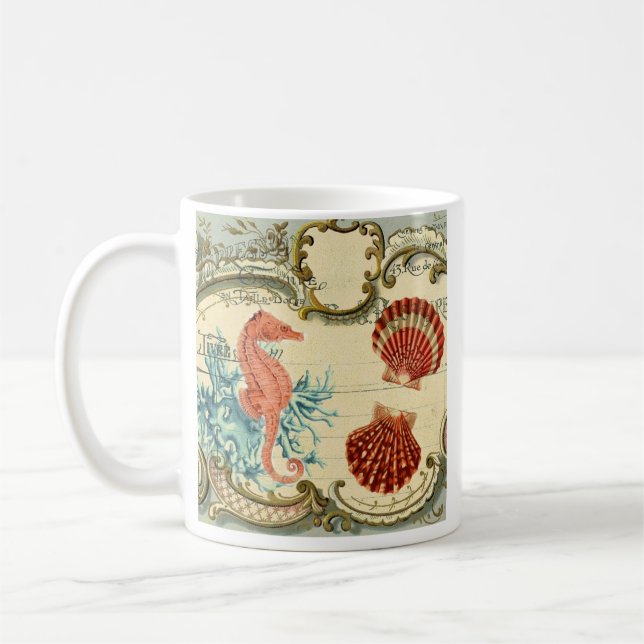 geblüht modernes Vintages seashell-Seepferd Kaffeetasse (Links)
