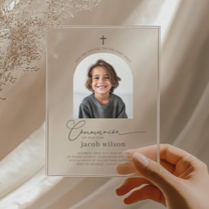 Gebogene Foto-Erstkommunion-Einladung für Jungen Acryleinladungen