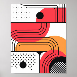 Gebogene Linie mit roten und orangen geometrischen Poster