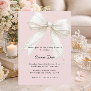 Gebogene rosa Elfenbeinperlen Mädchen Baby Shower Einladung