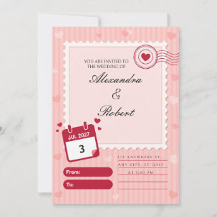 Gebogene rosa gestreifte Stempel-Hochzeitseinladun Einladung