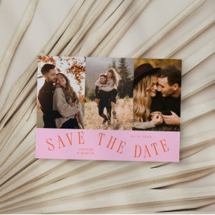 Gebogene Typografie Mehrfachfoto Orange Pink Save The Date