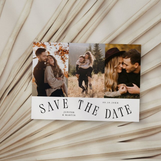 Gebogene Typografie Multi-Foto Weiß Save The Date (Von Creator hochgeladen)