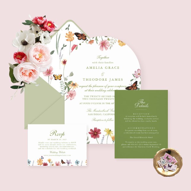 Gebogene Wildblumen-Hochzeit Einladung (Von Creator hochgeladen)