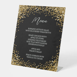 Gebogener goldener Glitter Schwarz Menü Sockelschild