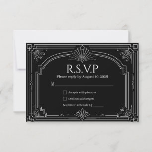 Gebogener Onyx-Schwarze Art Deco Hochzeits-RSVP RSVP Karte
