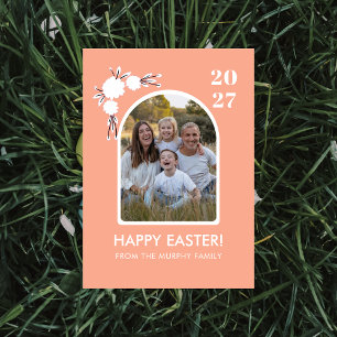 Gebogenes florales Oster-Familienfoto Feiertagskarte