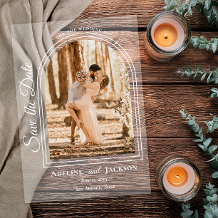 Gebogenes Foto Elegantes Skript Save the Date Acryleinladungen