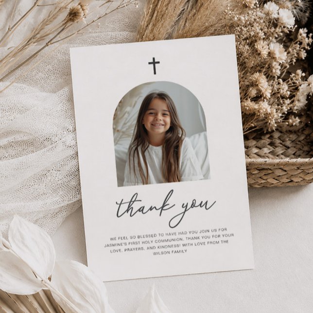 Gebogenes Foto Erste Kommunion Danke (Zazzle Arched Photo First Communion Girl Thank You Card)