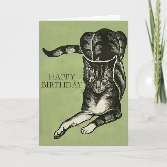 Gebohrte zeichnende Katze - alles Gute zum Karte (Vorderseite)
