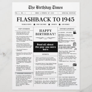 Geboren 1945 Schwarz-Weiß-Mock-Zeitung