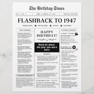 Geboren 1947 Mock Newspaper Schwarzweiß