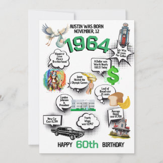 Geboren 1964 Fun Facts Flat Birthday Einladung