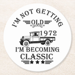geboren 1972 Vintage Geburtstagsgeschenke Runder Pappuntersetzer