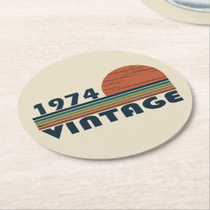 Geboren 1974 Vintage 50. Geburtstagsparty Runder Pappuntersetzer