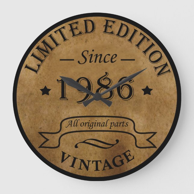 geboren 1986 Vintager Geburtstag Große Wanduhr (Vorderseite)