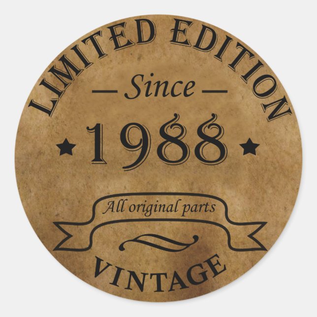 geboren 1988 Vintager Geburtstag Runder Aufkleber (Vorderseite)