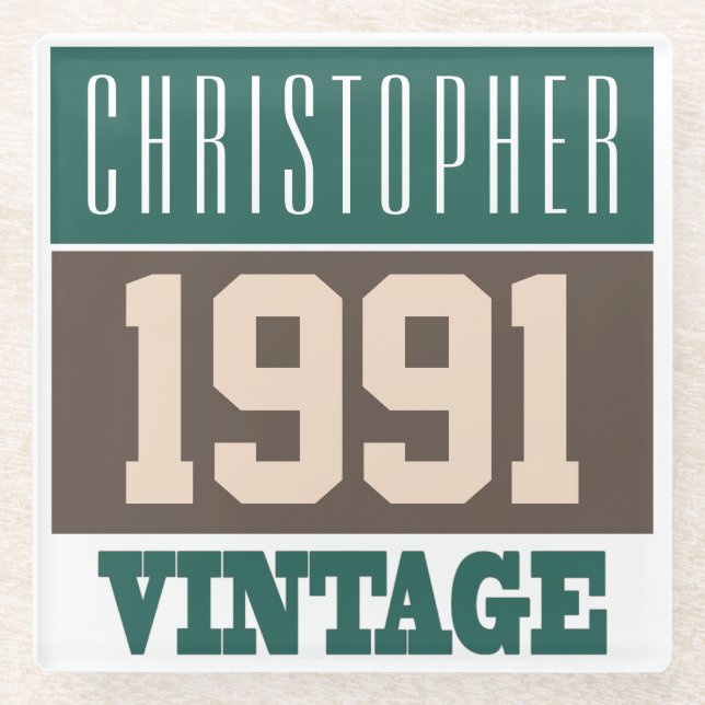 Geboren 1991 mit Christlichem Namen auf einer Glasuntersetzer (Vorderseite)