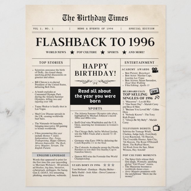 Geboren 1996 Sepia-Zeitung (Vorderseite)