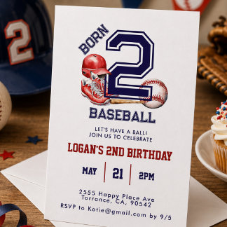 Geboren 2 Baseball | 2. Geburtstag des Sports Them Einladung