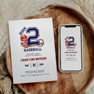 Geboren 2 Baseball | 2. Geburtstag des Sports Them Einladung