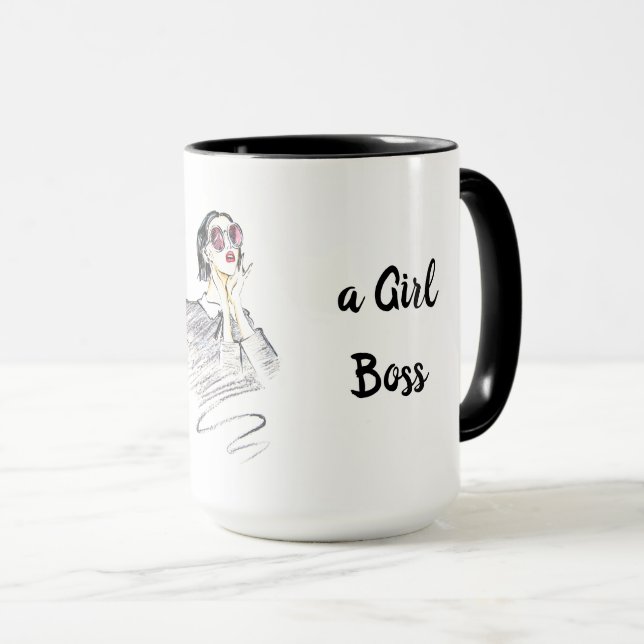 Geboren als Girl Boss Ringer 15oz Tasse (VorderseiteRechts)