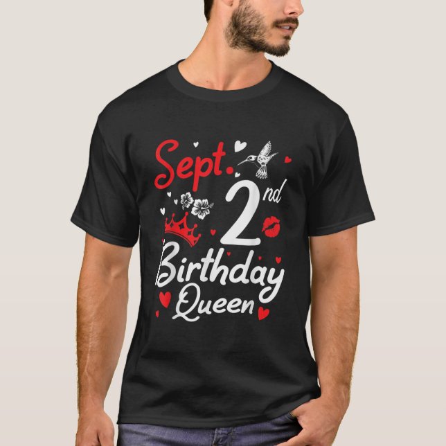Geboren am 2. September Happy Birthday Queen Nana T-Shirt (Vorderseite)