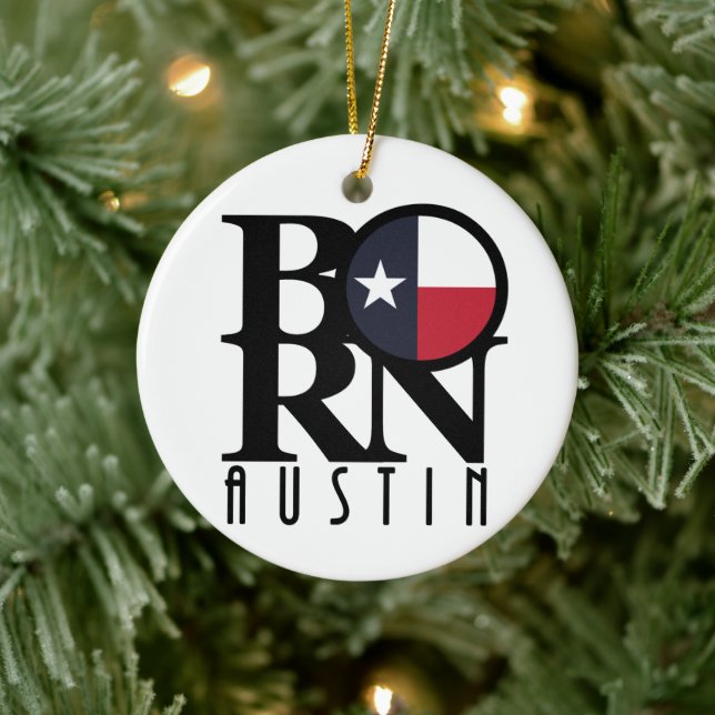 GEBOREN Austin Texas Keramik Ornament (Baum)