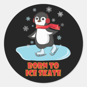 Geboren bis eisSkate Niedlicher Pinguin Runder Aufkleber