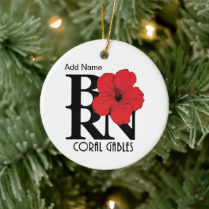 GEBOREN Coral Gables Red Hibiscus Keramik Ornament