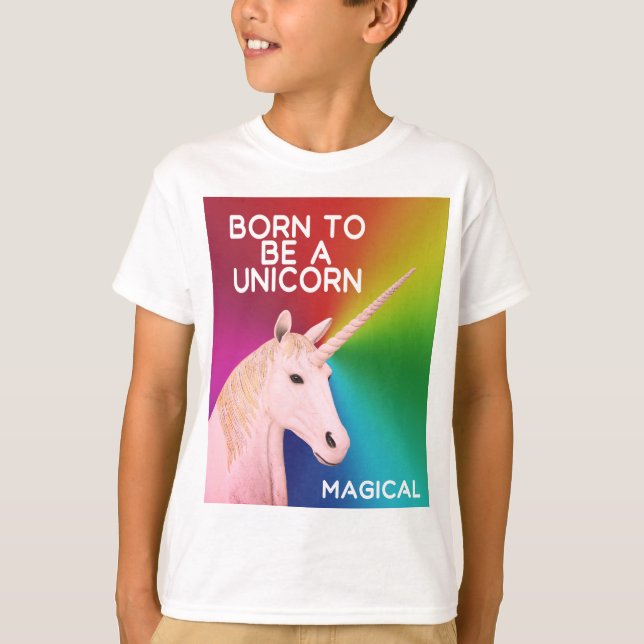 Geboren, ein Einhorn Statue Kopf Magischer Regenbo T-Shirt (Vorderseite)