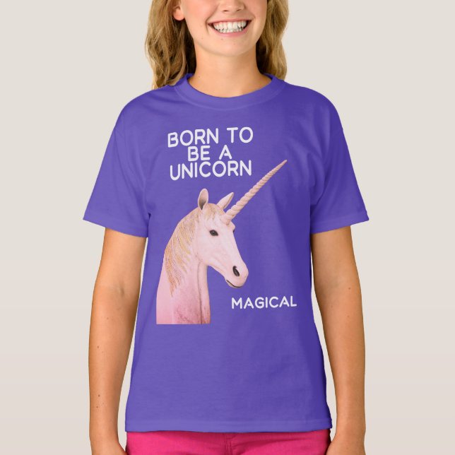 Geboren, ein Einhornstatuchkopf und magische Mädch T-Shirt (Vorderseite)