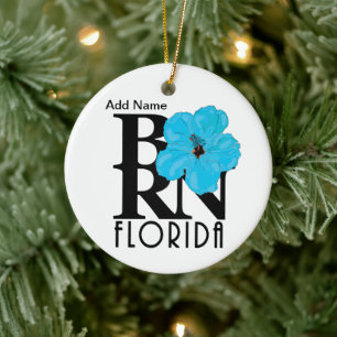 GEBOREN Florida Blue Hibiskus Custom Keramik Ornament