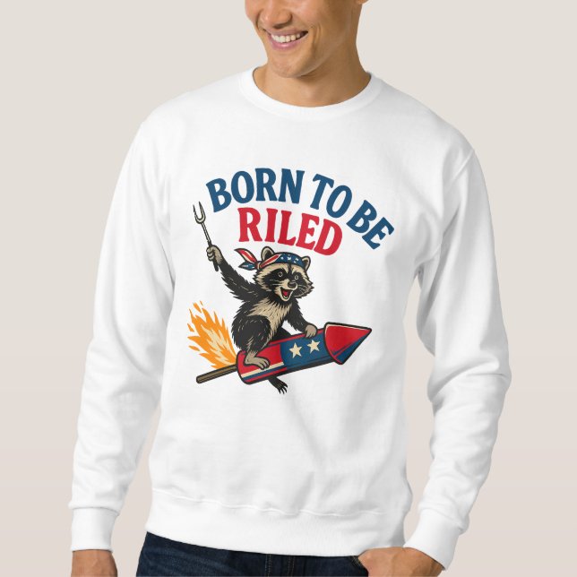Geboren | Funny Patriotic Raccoon Firewor Sweatshirt (Vorderseite)