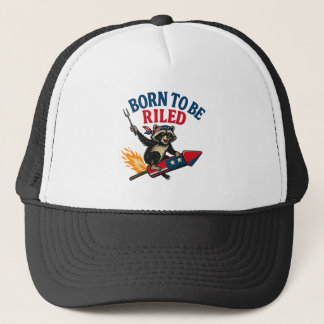 Geboren | Funny Patriotic Raccoon Firewor Truckerkappe