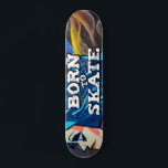 Geboren für Skate mit blauhaarweißem Graffiti Skateboard<br><div class="desc">Cooles Skateboard mit der Formulierung "Geboren zum Skate" in modernen Graffiti-Weiß-Schriftart,  auf einem schönen Graffiti-Hintergrund mit einem Mädchen mit blauen Haaren.</div>