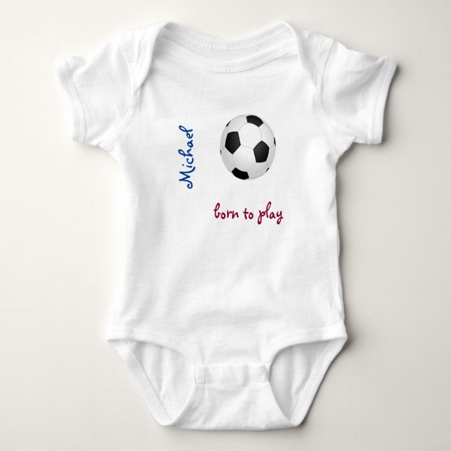 Geboren Fußball spielen Persönliche Bezeichnung Ni Baby Strampler (Vorderseite)