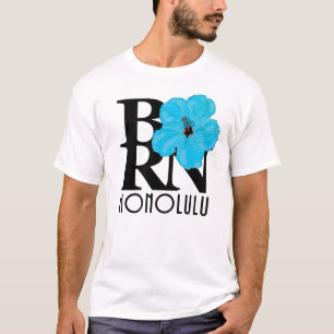 GEBOREN Honolulu Hawaii Blue Hibiskus T-Shirt